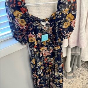 Hayden Floral Midi Dress - Navy and Multicolor